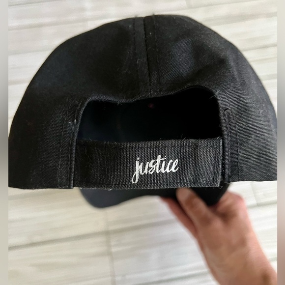 JUSTICE Letter M Initial Girls Heart Black Hot Pink Glitter Fuzzy Baseball Cap - Picture 3 of 6